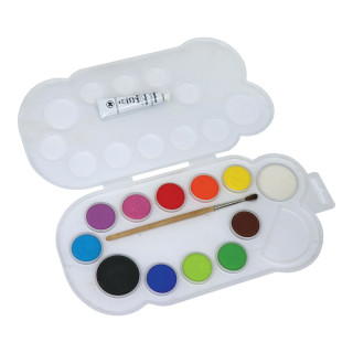 Water colors, 12/1 + brush and tempera paint
