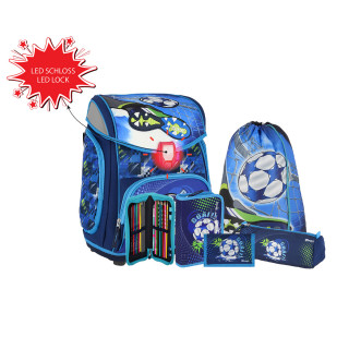 School bag set ''FOOTBALL BLUE'' MAXX 5-Pcs (LED buckle) 