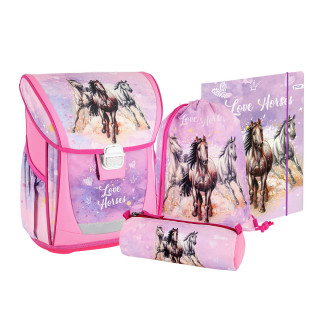 School bag set ''LOVE HORSE'' COOL 4-Pcs (Metal buckle) 