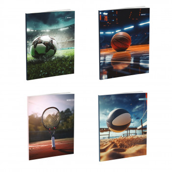 Schulheft A4, Softcover-Umschlag, Sports,  Kariert, 52 Blatt 