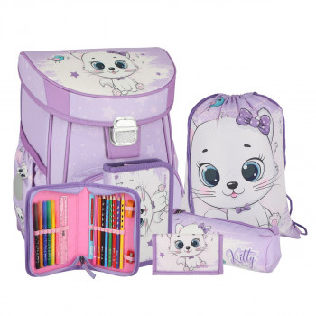 School bag set ''WHITE KITTY'' VISION + 5-Pcs (Metal buckle) 
