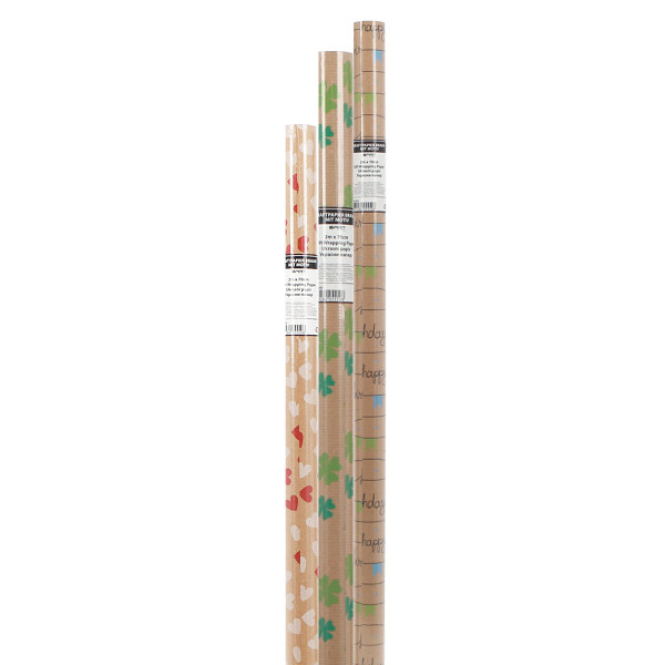 Kraftpapier Geschenks rollen, 70cmx2m, 50 Stück, 3 Motive 