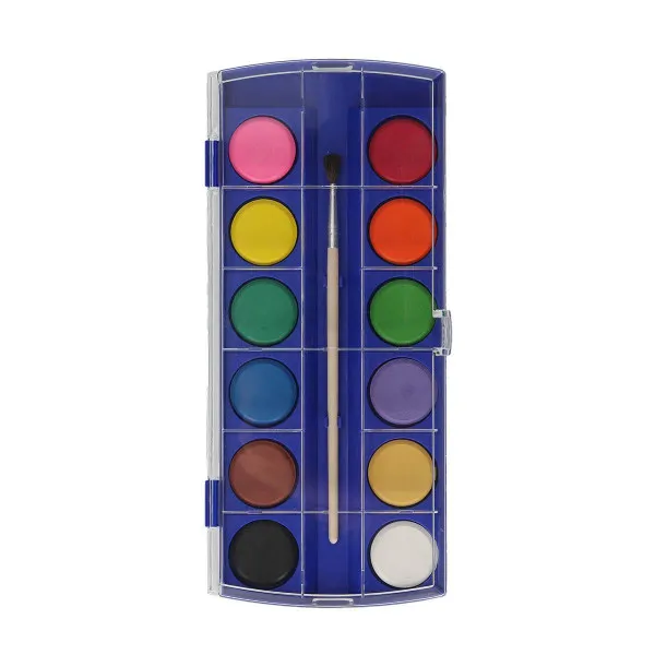 Deckfarbkasten in stabiler Kunststoffbox, 12 Farben 