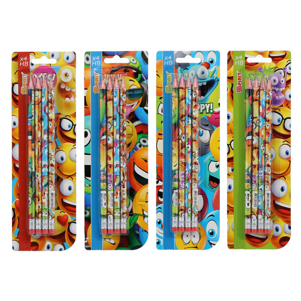 Wooden pencil ''HAPPY'', 4pcs blistercard 