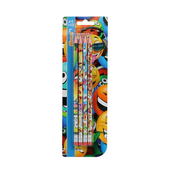 Wooden pencil ''HAPPY'', 4pcs blistercard 