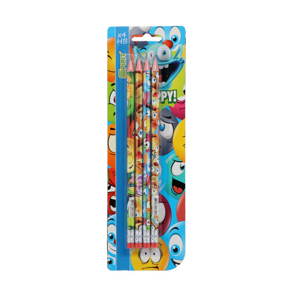 Wooden pencil ''HAPPY'', 4pcs blistercard 