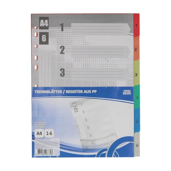 Trennblatt A4, 225x297 mm, 1-6, PP 