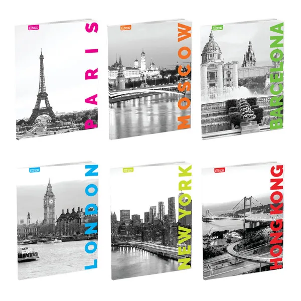 School Notebook A5, Soft cover, Squared, Cities, 52 Sheets 