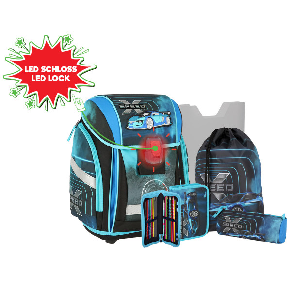 School bag set ''SPEED CAR'' NEW START 3D 5-Pcs (LED buckle) 