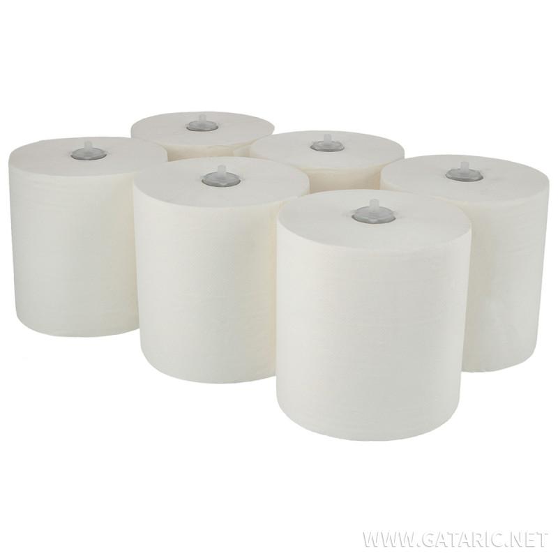 Papierhandtuchrollen, 6x140m, 2-lagig, 100% Zellulose mit Adapter für P20 