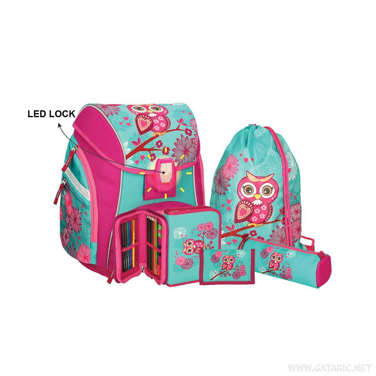 School bag set ''Owl'', LED lock buckle