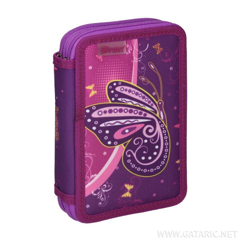 Pencil case ''BUTTERFLY PURPLE'', 2-Zipper, 28-pcs