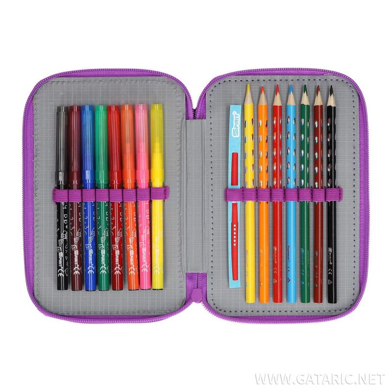 Pencil case 3D ''BUTTERFLY PURPLE'', 2-Zipper, 28-pcs 