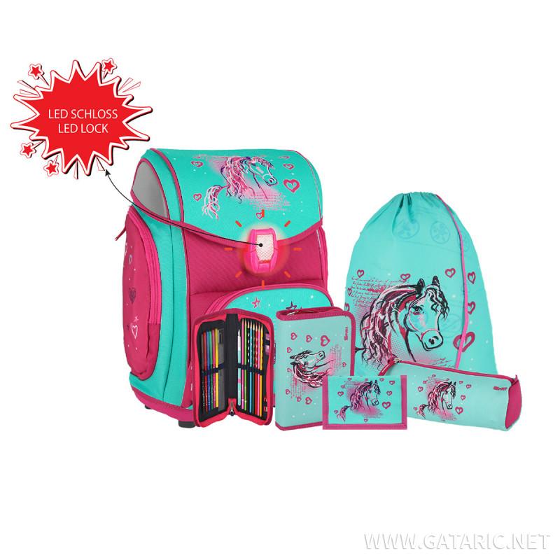 School bag set ''HORSE''MAXX 5-Pcs (LED buckle)