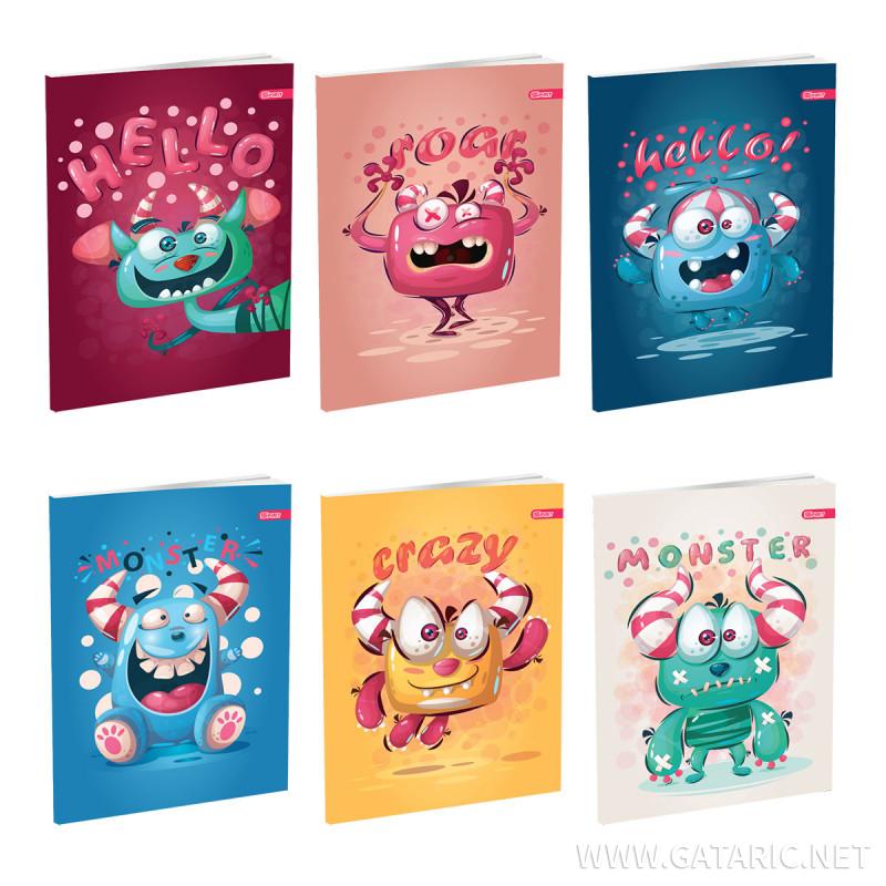 School Notebook A5, Soft cover, Squared, Monster III, 52 sheets