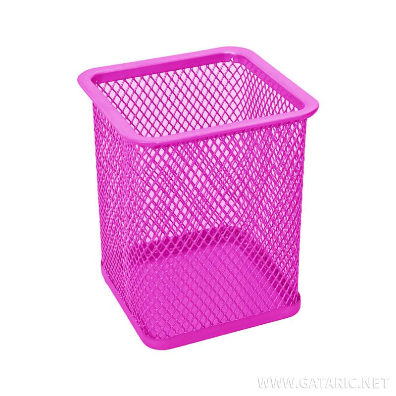 Pen Cup Cube Metal, 80x80x100mm, neon pink 