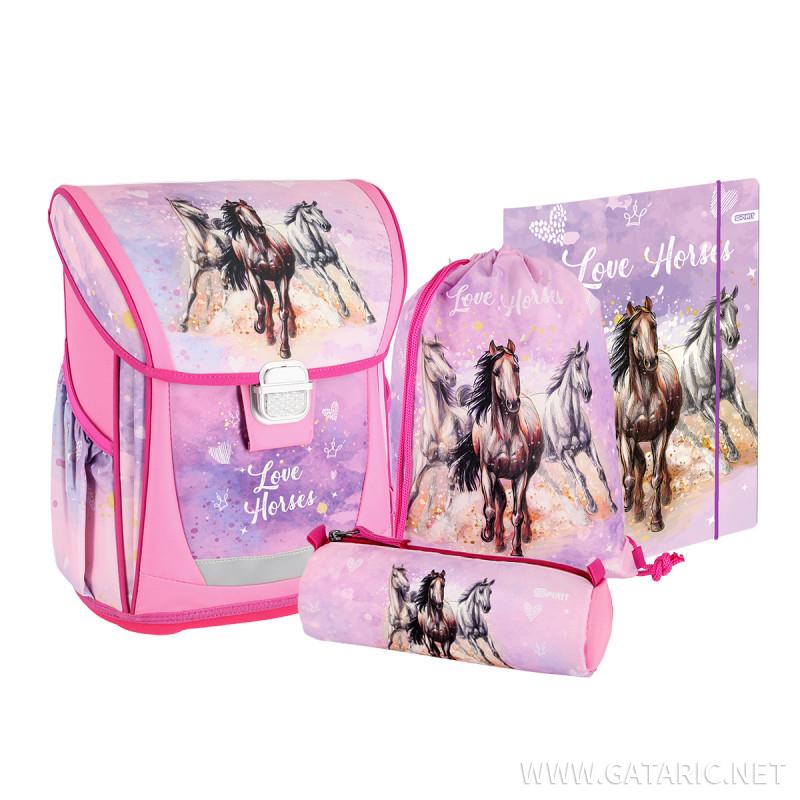 School bag set ''LOVE HORSE'' COOL 4-Pcs (Metal buckle) 