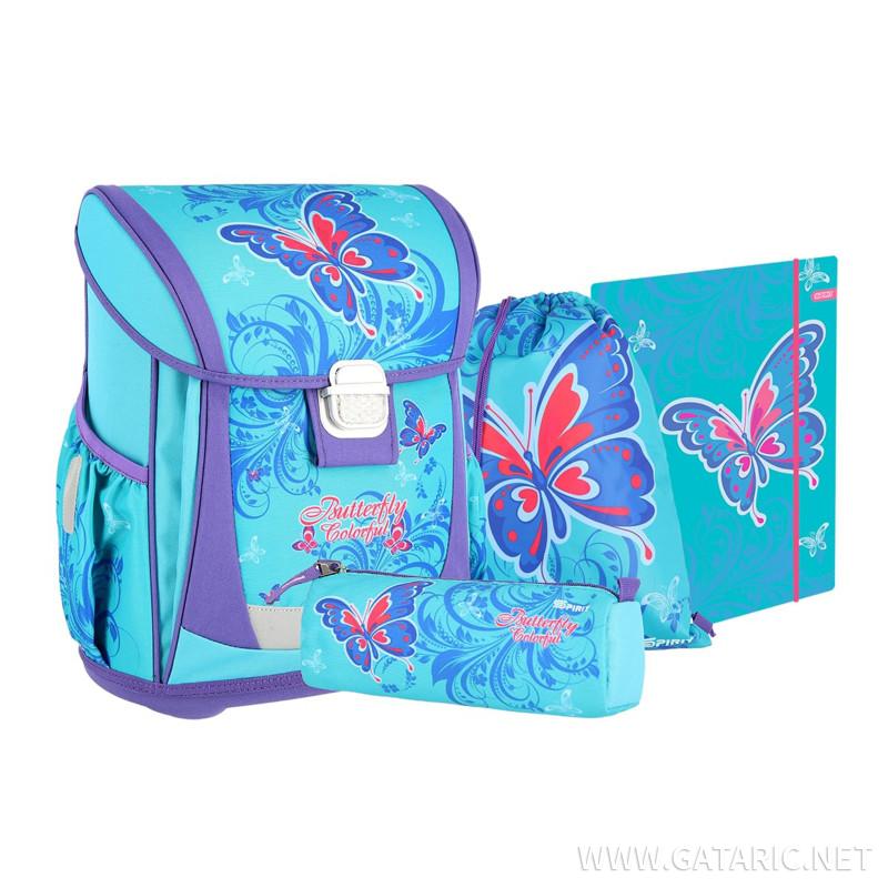 School bag set ''BLUE BUTTERFLY'' COOL 4-Pcs (Metal buckle) 