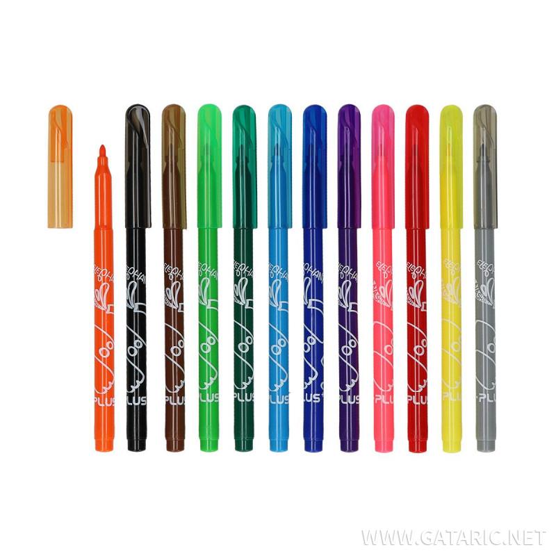 Fiber pens ''Elephant'', 12 colours 