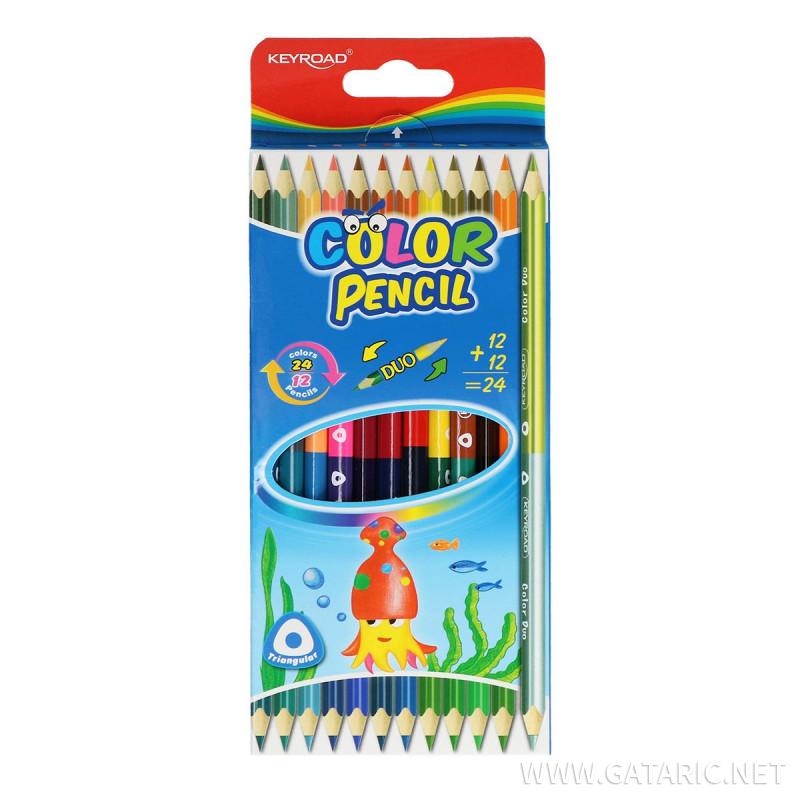 Wooden color pencils ''Double'', 12pcs color box