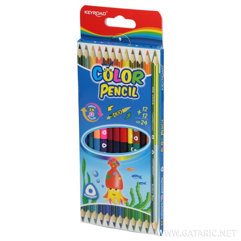 Wooden color pencils ''Double'', 12pcs color box