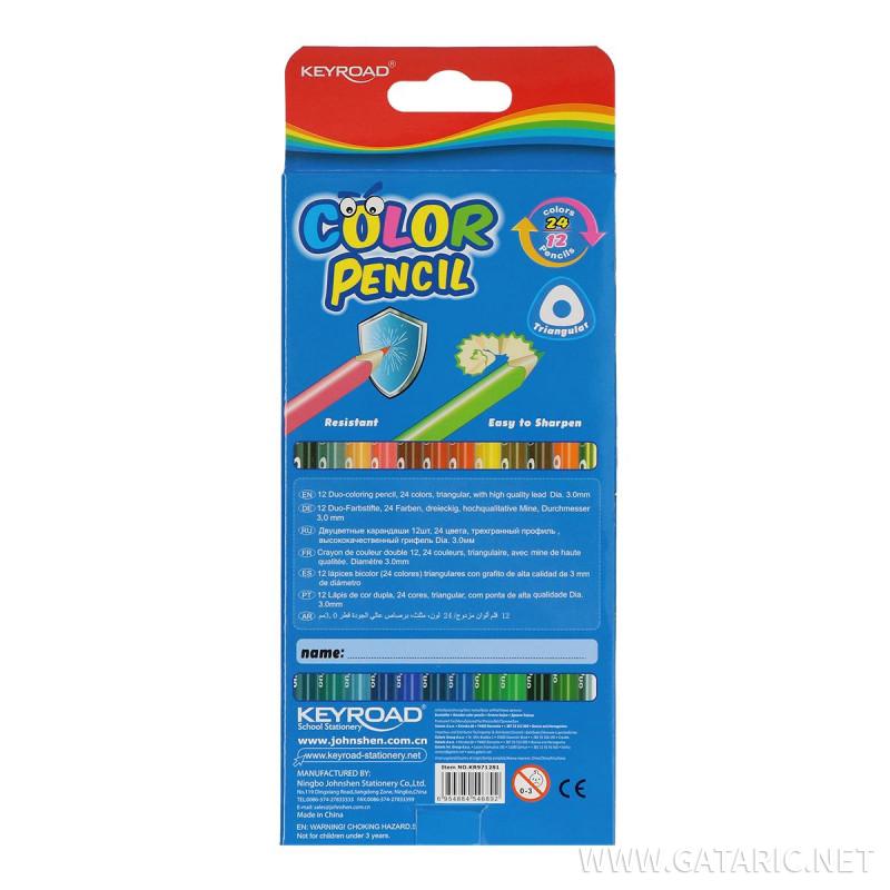 Wooden color pencils ''Double'', 12pcs color box