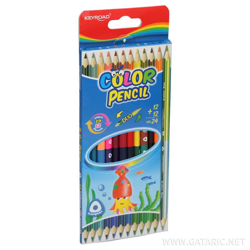 Wooden color pencils ''Double'', 12pcs color box