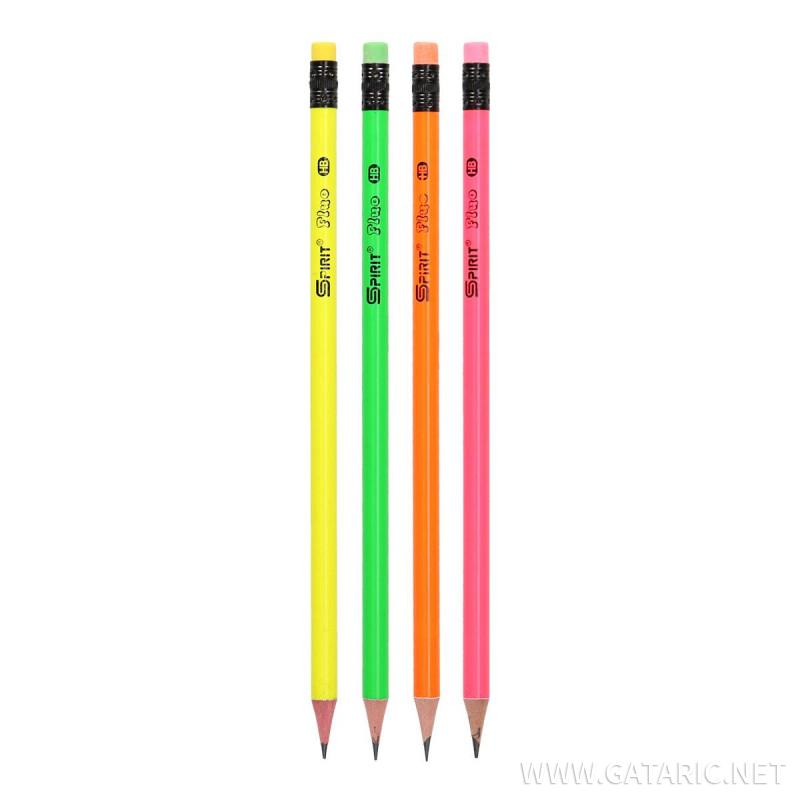 Wooden pencils with eraser ''Fluo round''