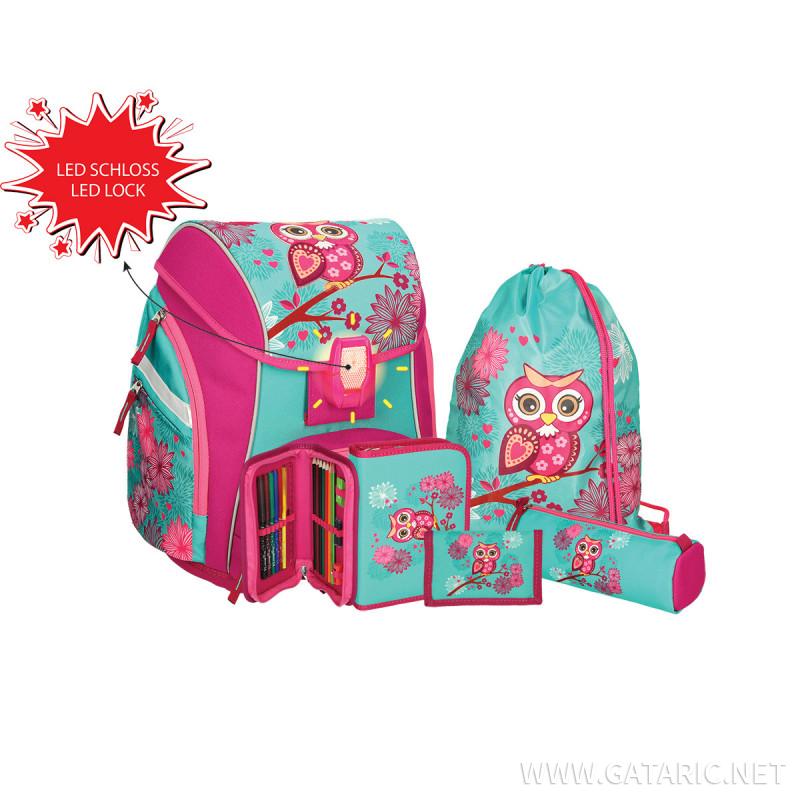 School bag set ''OWL'' Prolight 5-Pcs (LED buckle)