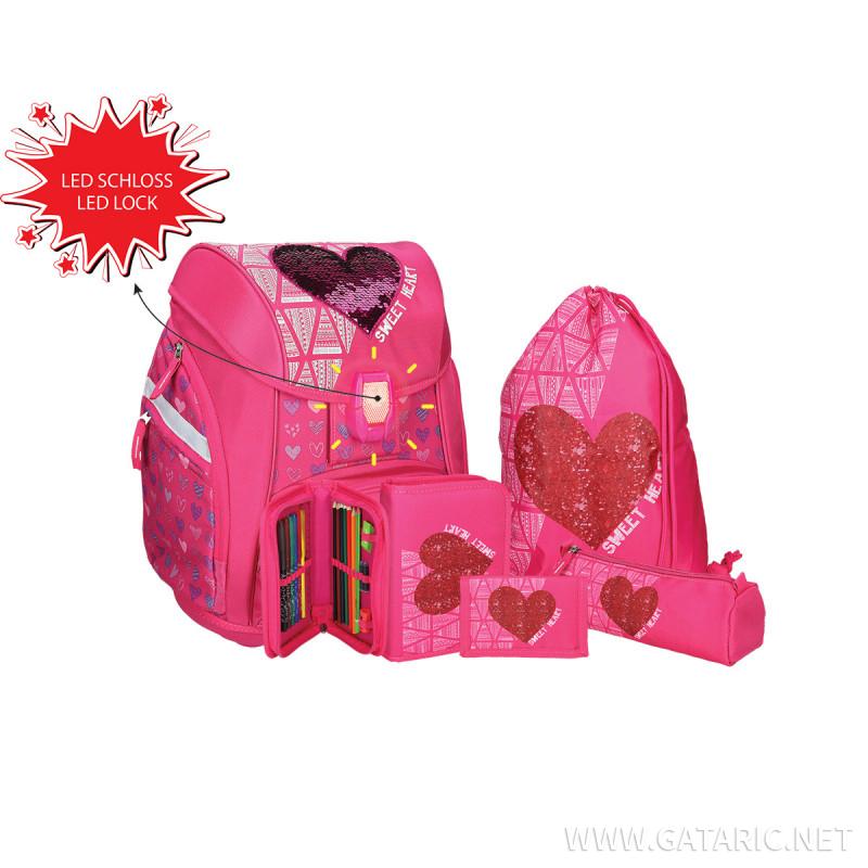 School bag set ''RED HEART'' Prolight 5-Pcs (LED buckle)