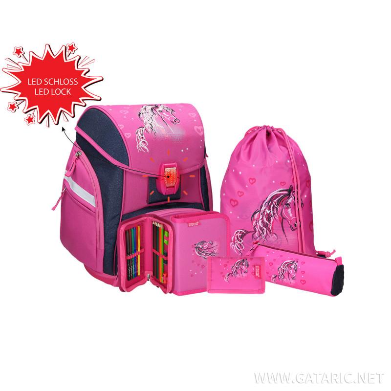 School bag set ''HORSE'' Prolight 5-Pcs (LED buckle)