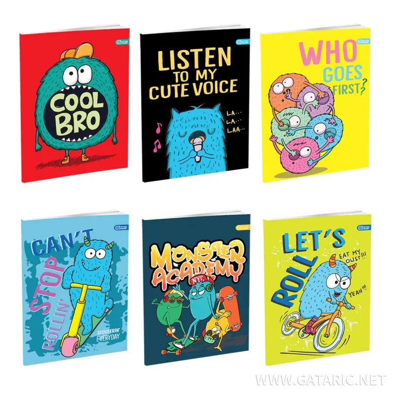 School Notebook A5, Soft cover, Squared, Monster II, 52 sheets