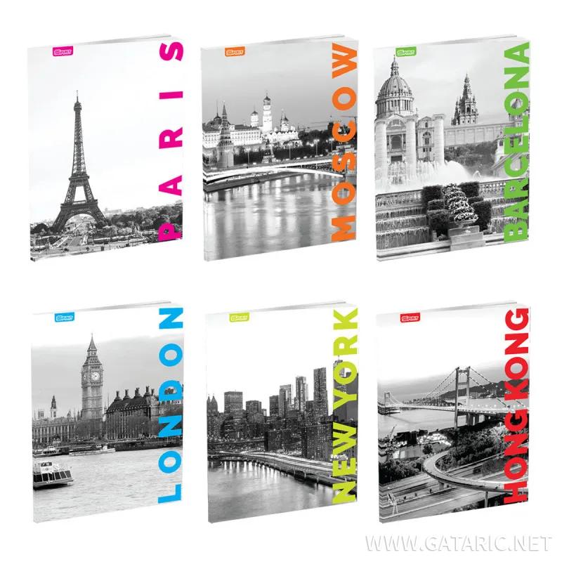 School Notebook A5, Soft cover, Lines, Cities, 52 Sheets